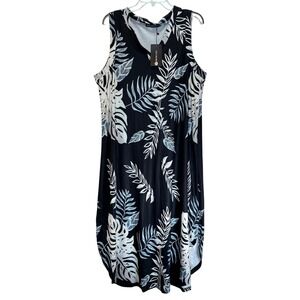ZILCREMO Tropical Leaf Print Sleeveless Maxi Dress Women's XXL Black White